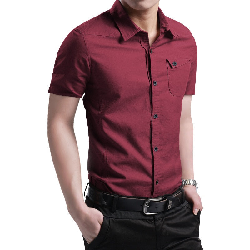 Summer 100% Cotton Shirts for Men New Breathable Military Men Shirts Short Sleeve Slim Men's Shirts Men Brand Clothing