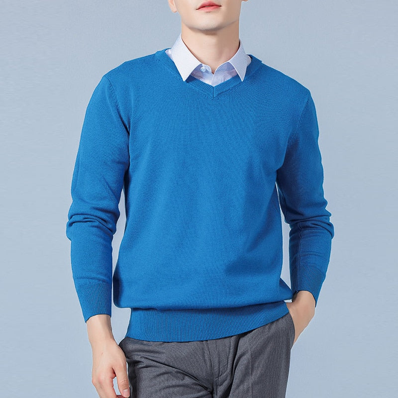 Men's Sweaters Cashmere Blend Knitting V-neck Pullovers Hot Sale Spring&Winter Male Wool Knitwear High Quality jumpers Clothes
