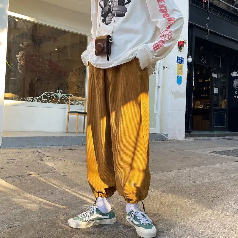 saferido Spring Men's Corduroy Fabric Casual Pants Velvet Hip Hop Harem Pants Joggers Sweatpants Streetwear Mens Fashion Trousers