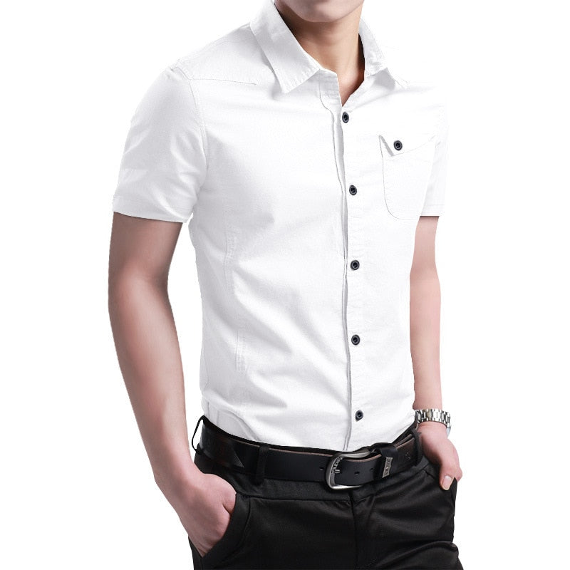 Summer 100% Cotton Shirts for Men New Breathable Military Men Shirts Short Sleeve Slim Men's Shirts Men Brand Clothing