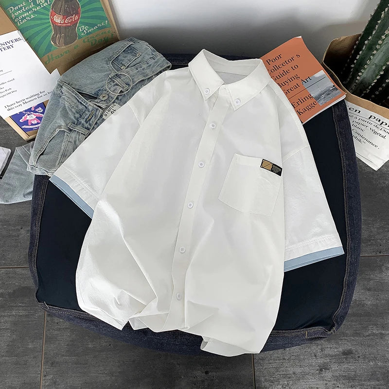 saferido fashion niche Design Summer new short sleeve shirt loose Korean clothing chic style shirt fashion shirts streetwear