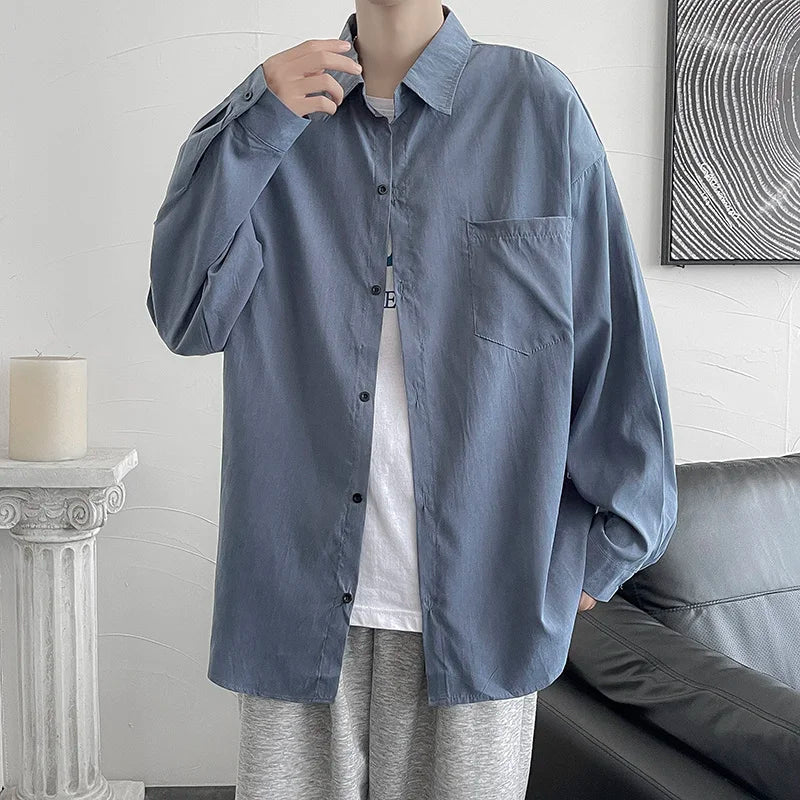 saferido Shirt men's long sleeve ins simple and versatile loose Shirt spring and autumn Korean fashion handsome casual