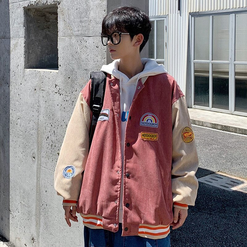 Spring and autumn corduroy jacket men's ins tide brand Harajuku style Korean style versatile handsome loose Baseball Jacket