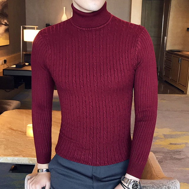 Brand Men Turtleneck Sweaters and Pullovers Fashion Knitted Sweater Winter Men Pullover Homme Wool Casual Solid Clothes