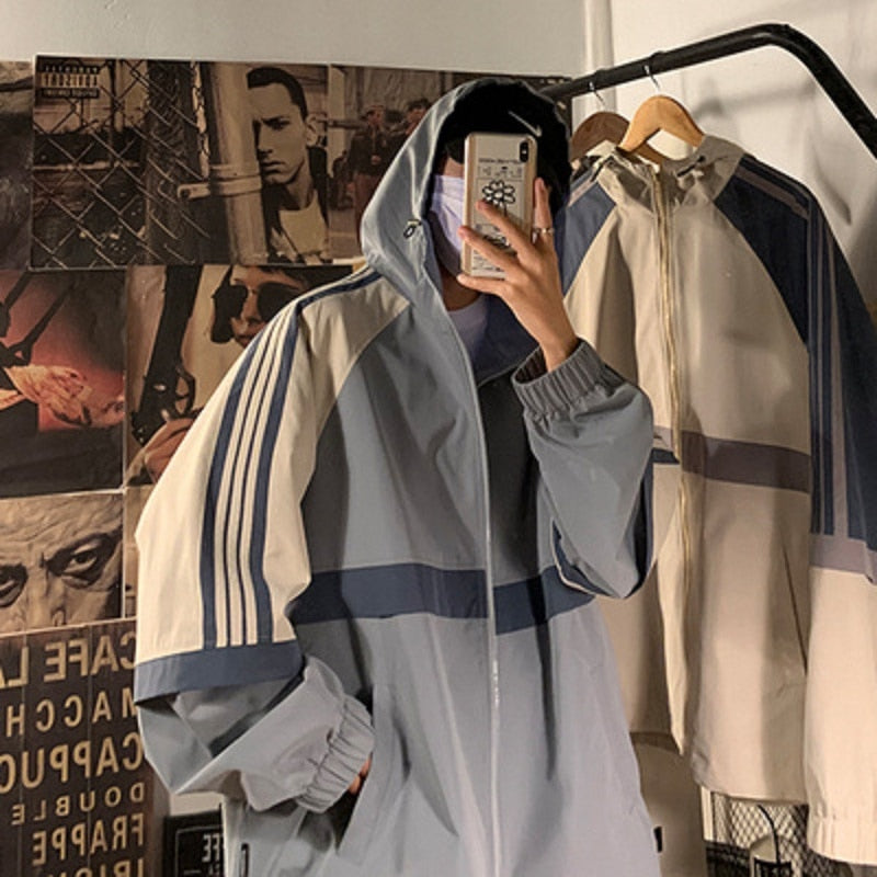 Dark college winter Japanese streetwear women coat Harajuku outwear casual long-sleeved zip up Ulzzang hooded coat