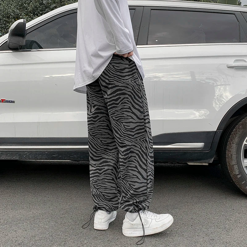 saferido Youth Streetwear Black Pants Men Joggers Mens Straight Harem Pants Men Korean Hip Hop Trousers Plus Size Zebra pants