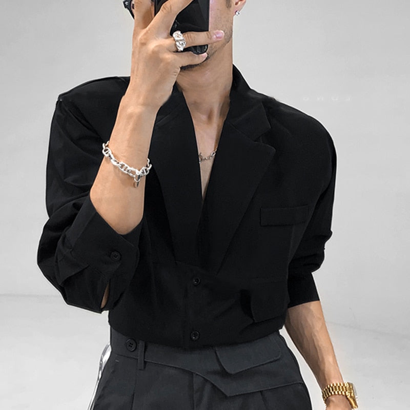 Men Casual Shirt Solid Color Lapel Button Long Sleeve Fashion Tops Streetwear Loose Leisure Camisa Masculina S-5XL