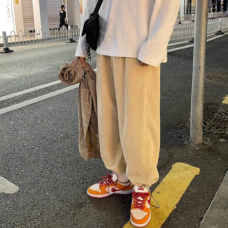 saferido Spring Men's Corduroy Fabric Casual Pants Velvet Hip Hop Harem Pants Joggers Sweatpants Streetwear Mens Fashion Trousers