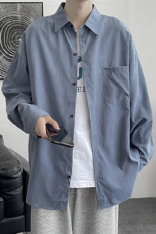 saferido Shirt men's long sleeve ins simple and versatile loose Shirt spring and autumn Korean fashion handsome casual