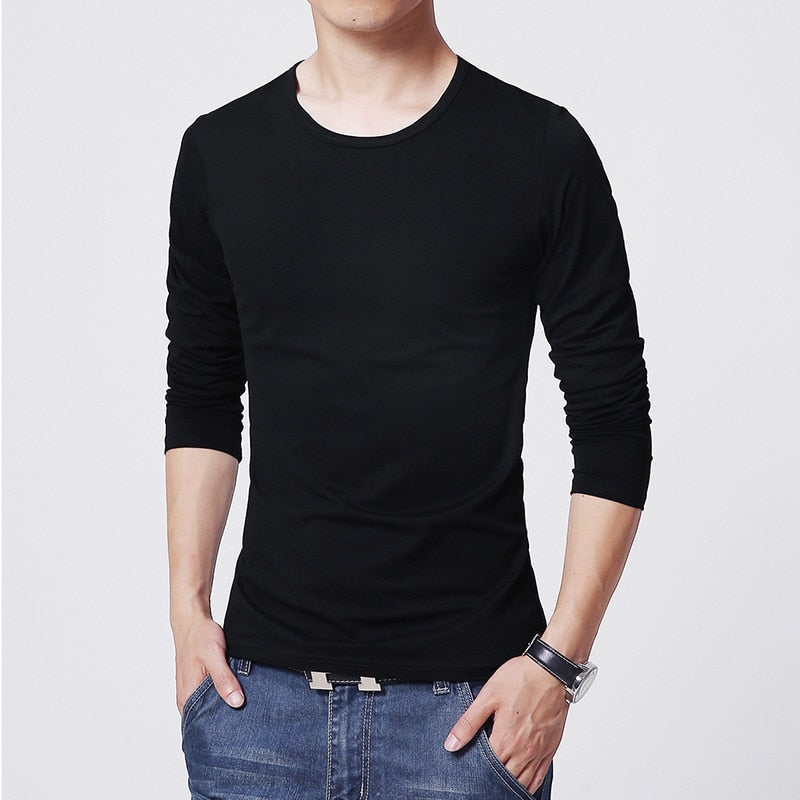 Men's T-Shirts 3 Basic Colors Long Sleeve Slim Men T-Shirt Young Man Pure Color Tops Tees Shirt O-Neck For Male
