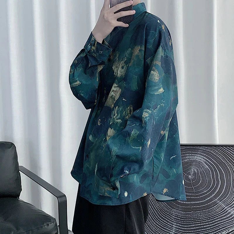 saferido Spring, summer and autumn Baroque printed men's shirt long sleeve sunscreen shirt loose ice inch shirt streetwear camisa