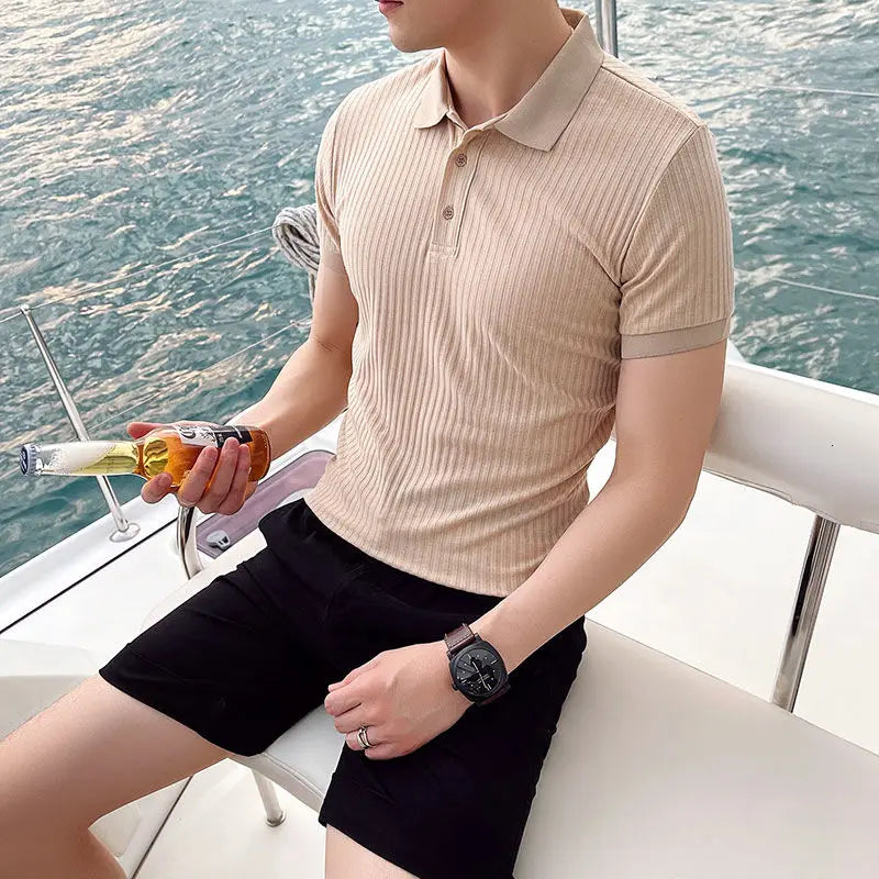 saferido Summer Men's British Style Slim Fit Knitting Tshirt Social Business T Shirt Streetwear Solid Color Clothes T-shirt M-3XL