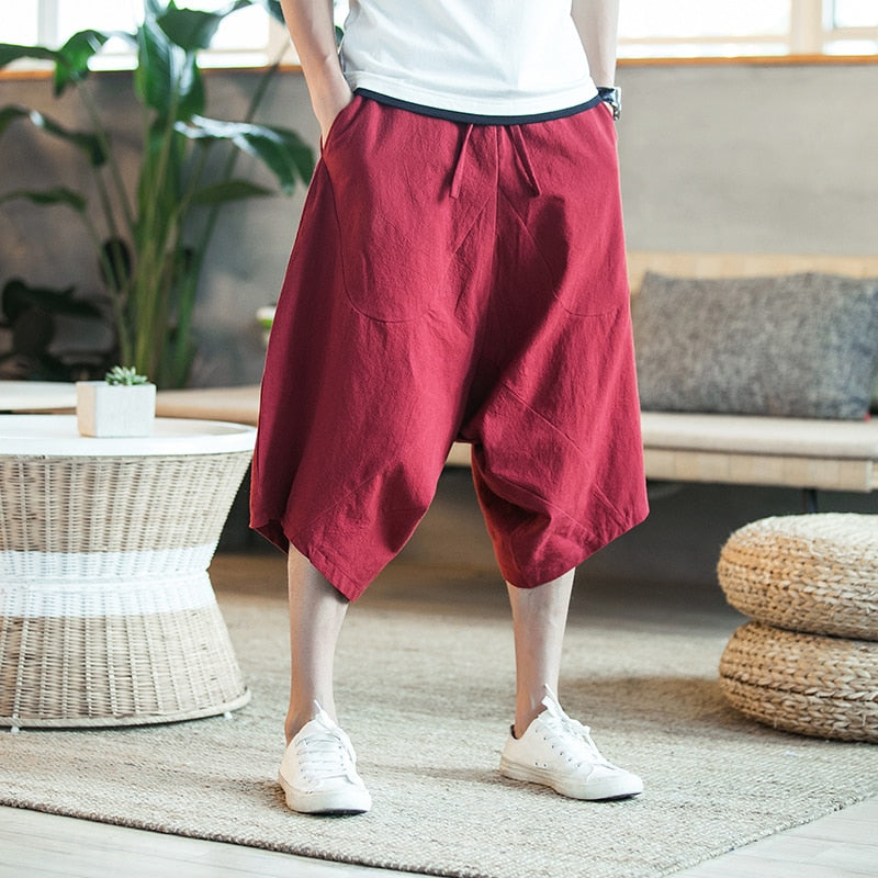 Men Harajuku Harem Pants Mens Summer Cotton Linen Joggers Pants Male Vintage Chinese Style Sweatpants Fashions