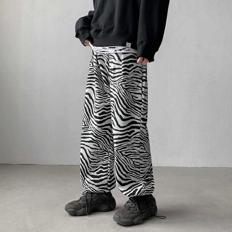 saferido Youth Streetwear Black Pants Men Joggers Mens Straight Harem Pants Men Korean Hip Hop Trousers Plus Size Zebra pants