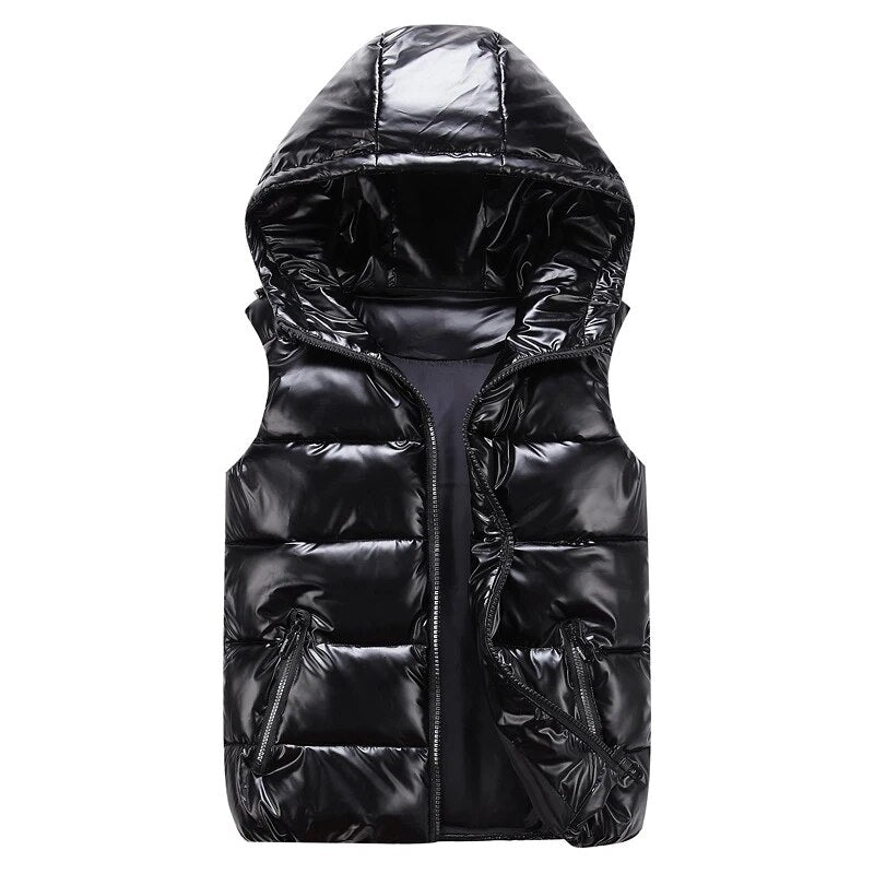 Men's Vest Winter Fashion Silver Male Cotton-Padded Hooded Coats Sleeveless Jackets Casual Thick Waistcoats Mens Clothing