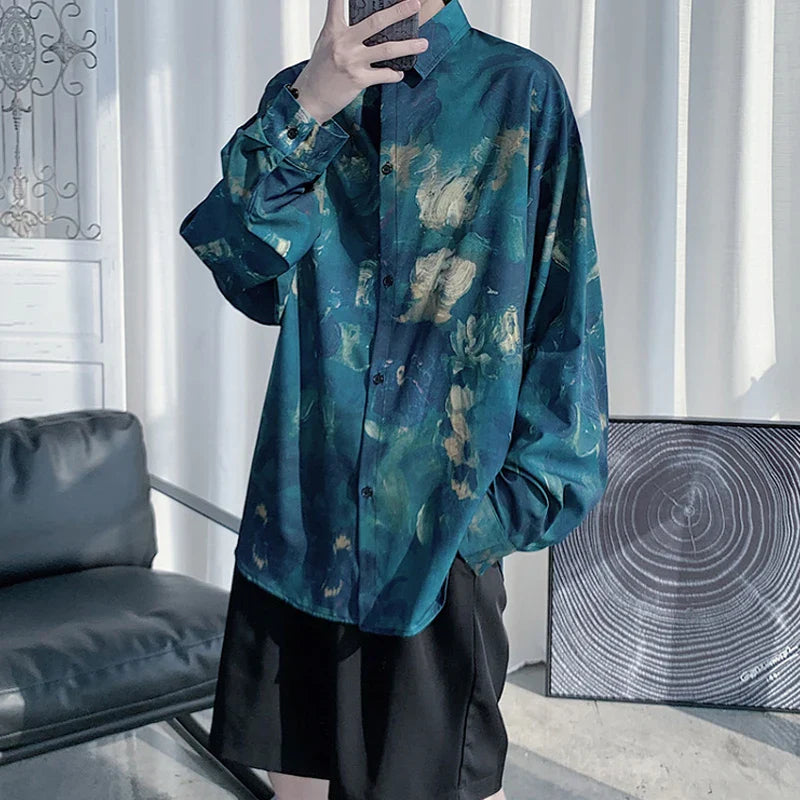 saferido Spring, summer and autumn Baroque printed men's shirt long sleeve sunscreen shirt loose ice inch shirt streetwear camisa