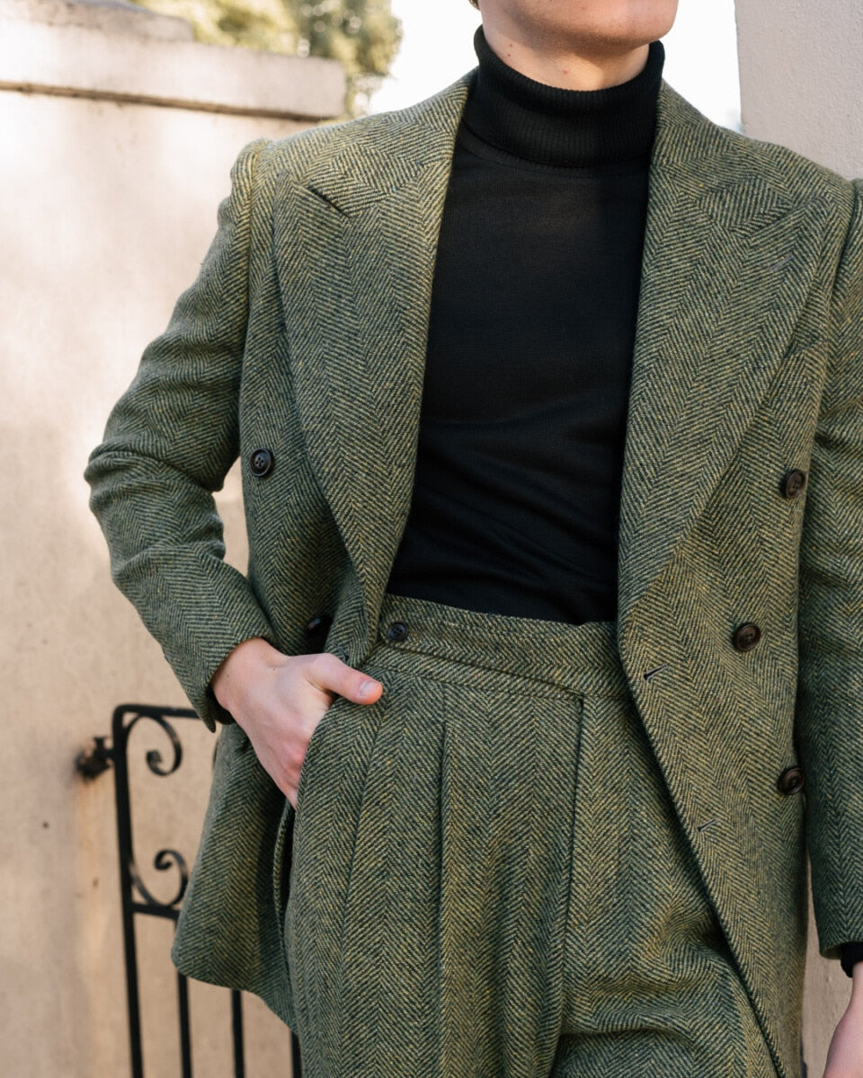 2 Pieces Men Suits Tailor-Made Stripes Herringbone Corduroy Solid Color High Quality Fashion Blazer Pants Formal Wedding