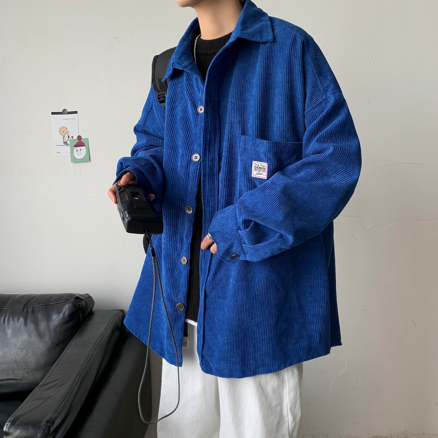 Corduroy Men Shirts For Men Clothing Harajuku Black Shirt Korean Style Men Shirt Long Sleeve Vintage Clothes Streetwear 3XL
