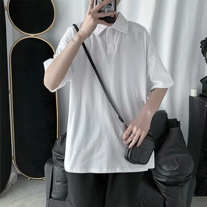 saferido Spring The new listing Polo Couple Striped Shirt Loose Youth Student Style Lapel tops Multiple color options Solid color