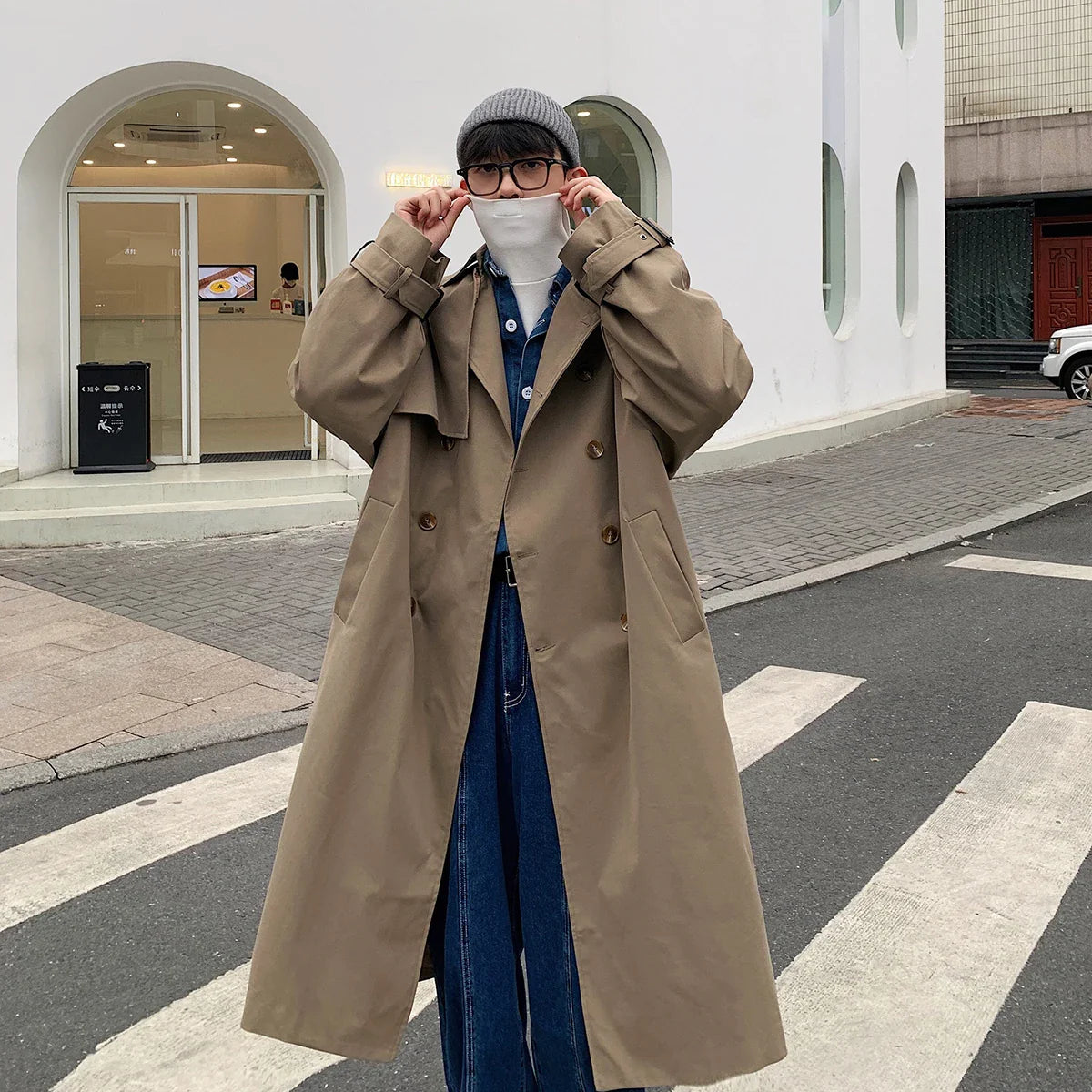 Mens Fashion Trench Coats Autumn Men Long Jacket Coats Streetwear Casual Solid Loose Trench Windbreaker Plus Size 5XL-M