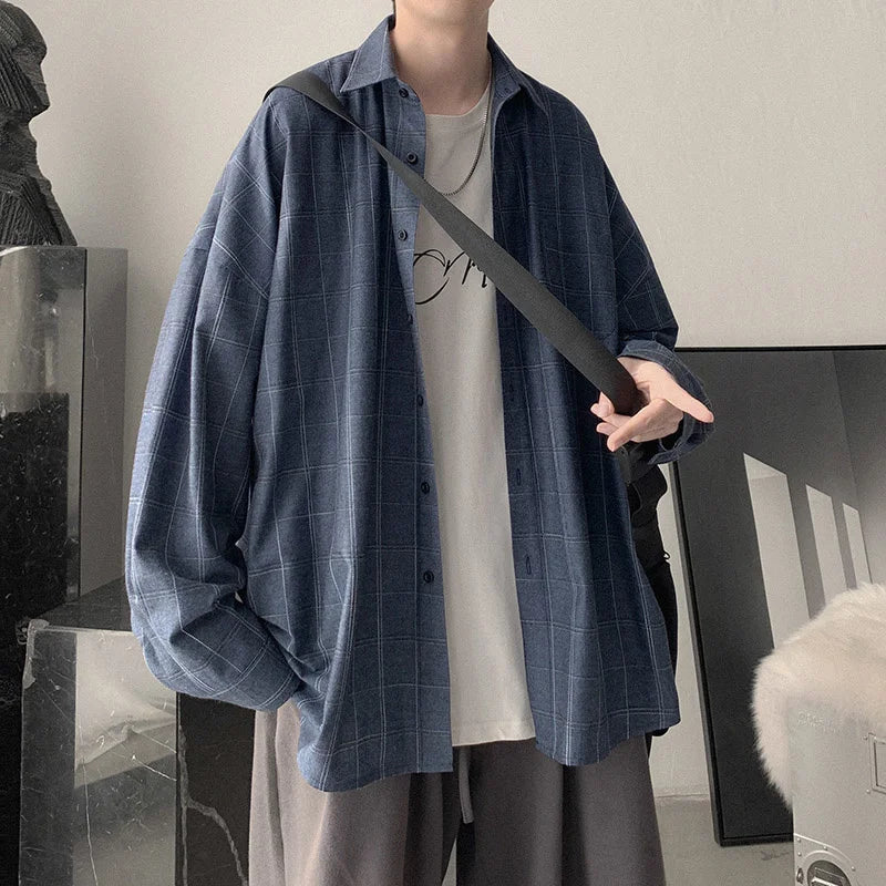 saferido Plaid Shirt Men's fashion brand ins casual versatile shirt Korean fashion coat handsome clothes