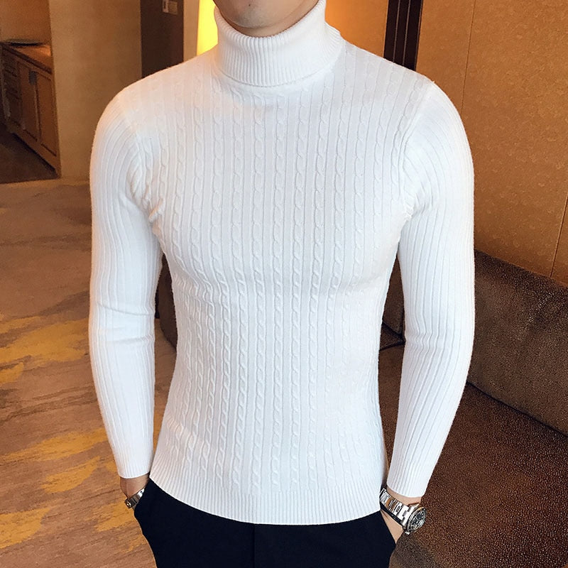 Brand Men Turtleneck Sweaters and Pullovers Fashion Knitted Sweater Winter Men Pullover Homme Wool Casual Solid Clothes