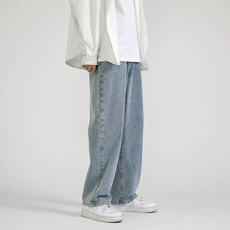 Korean Fashion Men Wide Leg Jeans spring New Streetwear Straight Baggy Denim Pants Male Brand Trousers