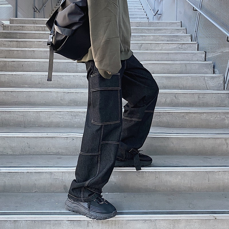 Men Jeans Wide Leg Denim Cargo jean pants Loose Straight Baggy Men's Jeans hip hop Streetwear Skateboard Neutral denim Trousers
