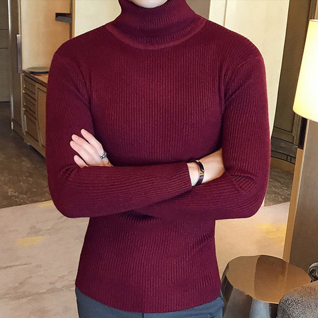 Brand Men Turtleneck Sweaters and Pullovers Fashion Knitted Sweater Winter Men Pullover Homme Wool Casual Solid Clothes