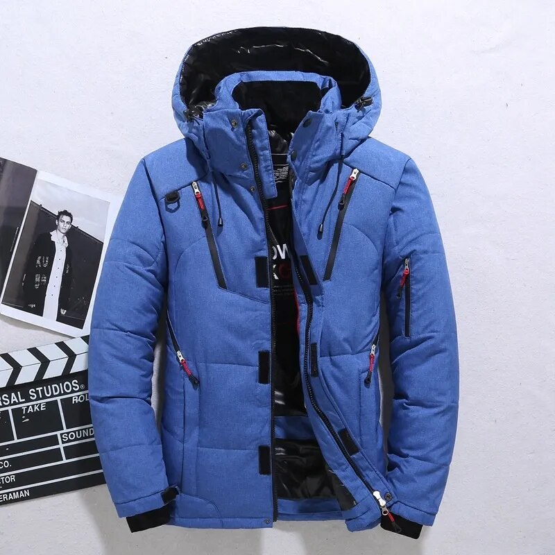 Brand Down Jacket Male Winter Parkas Men White Duck Down Jacket Hooded Outdoor Multi Pockets Thick Warm Padded Snow Coat Male
