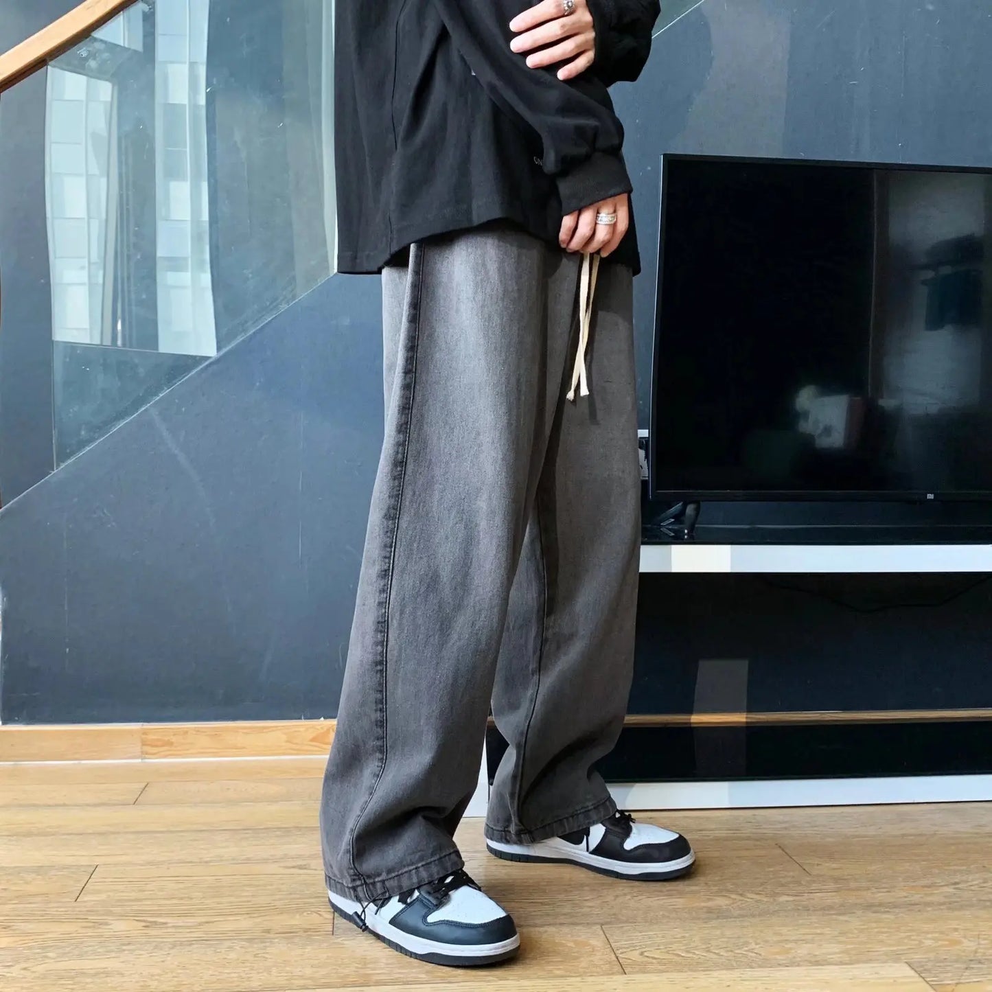 saferido Mens Streetwear Baggy Jeans Men Y2K Oversized Wide Leg Punk Denim Pants Korean Fashion Trousers Blue Jeans For Men Cargo Pants