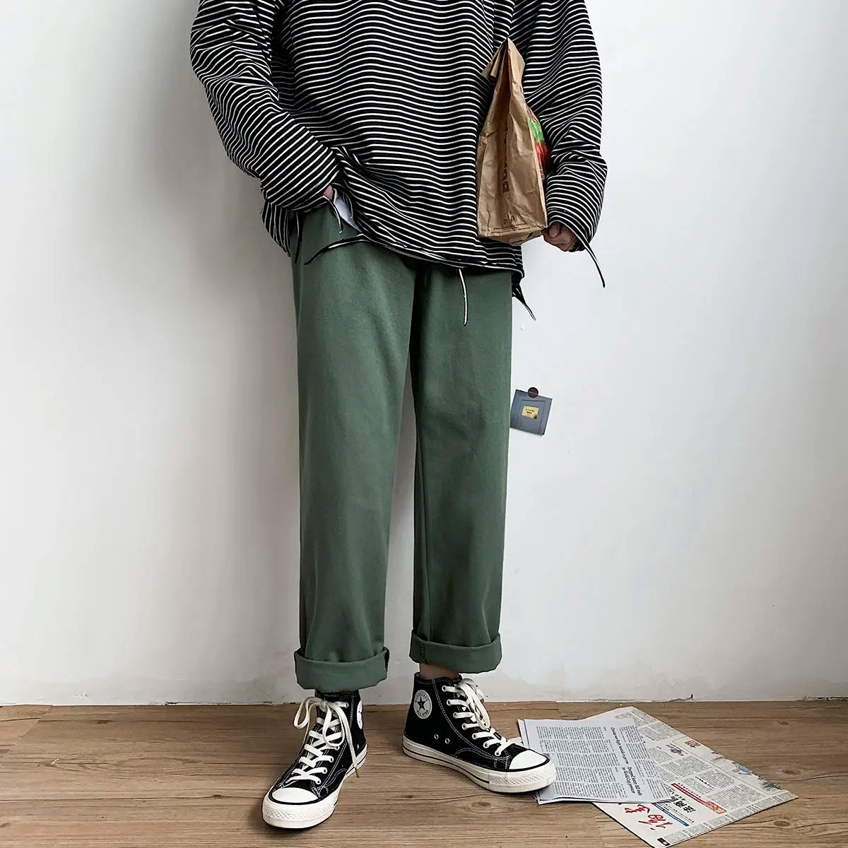 saferido Korean Style Men's Solid Color Casual Pants Fashion Trend Yellow Straight Pants Popular Loose Streetwear Trousers M-3XL