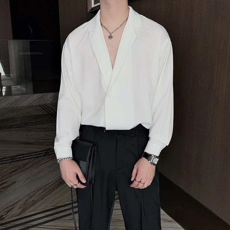 Autumn New turn-down Collar Long Sleeve White Shirt For Men Loose Casual Japan Style Tops Clothing Shirt