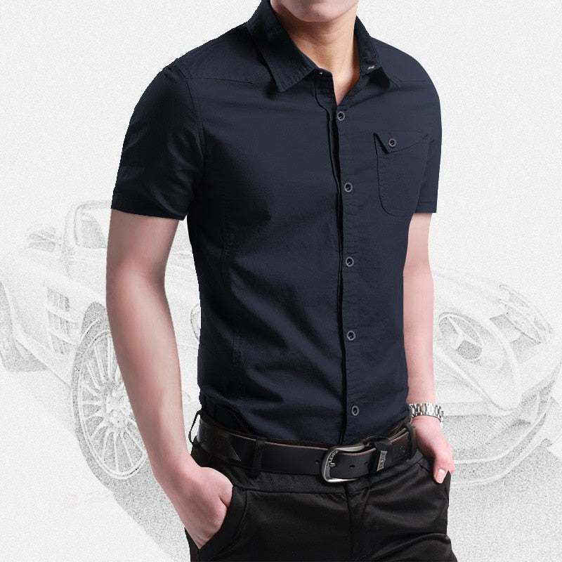 Summer 100% Cotton Shirts for Men New Breathable Military Men Shirts Short Sleeve Slim Men's Shirts Men Brand Clothing