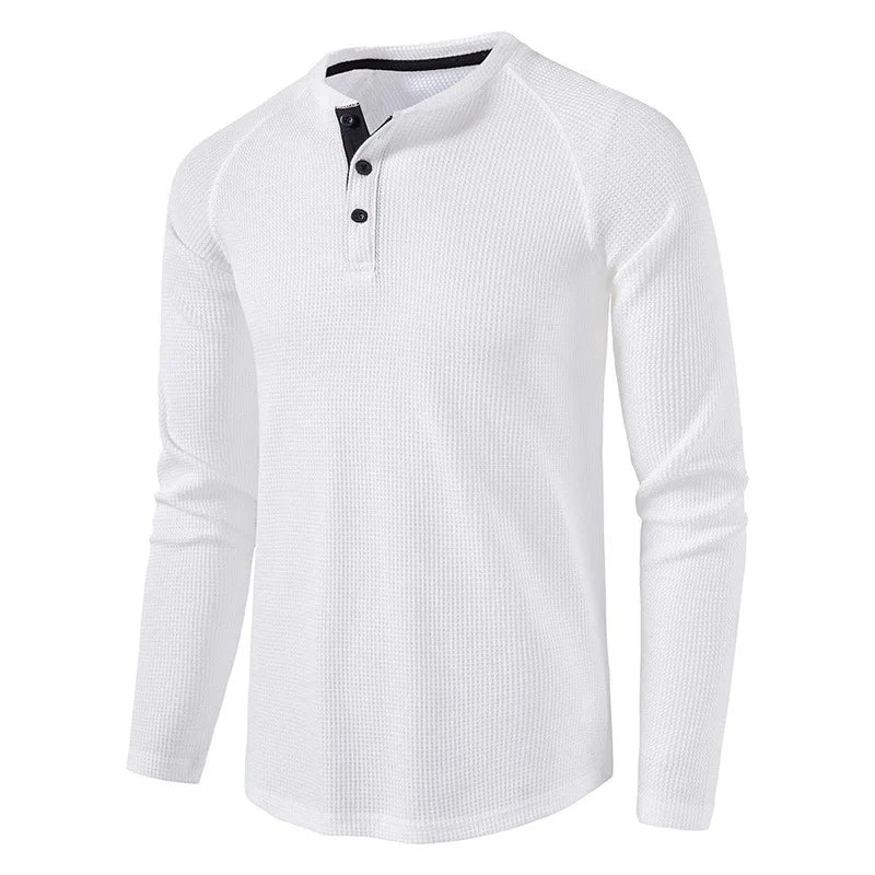 saferido New Henley Collar Tshirt Men Long Sleeve Slim Fit Solid Color Spring Autumn Casual Tops Tees Mens Cotton Full T Shirts Man