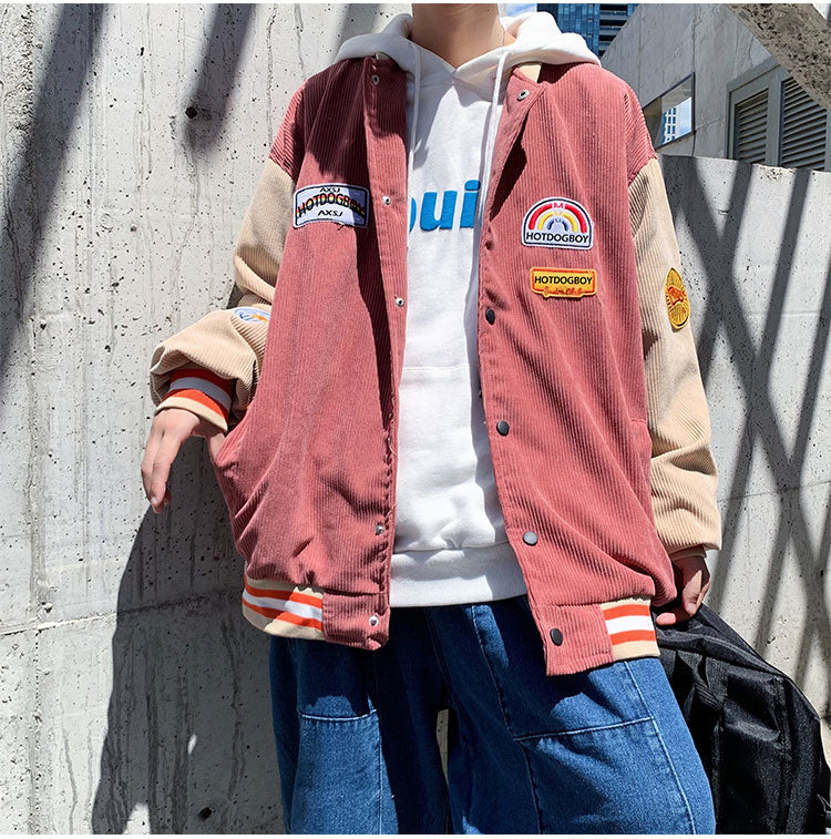 Spring and autumn corduroy jacket men's ins tide brand Harajuku style Korean style versatile handsome loose Baseball Jacket