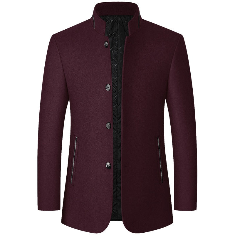 Wool Blend Coat Men Winter Fashion Men'S Wild Overcoat Male Thicken Keep Warm Jackets Trench Outerwear Wool Coat Stand Collar