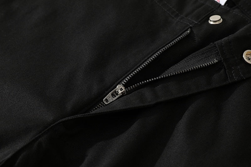Back Zipper Pockets Retro Black Overalls for Men and Women Streetwear Casual Oversize Cargo Pants Loose Vibe Style Trousers