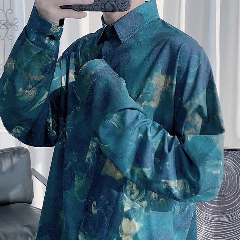 saferido Spring, summer and autumn Baroque printed men's shirt long sleeve sunscreen shirt loose ice inch shirt streetwear camisa