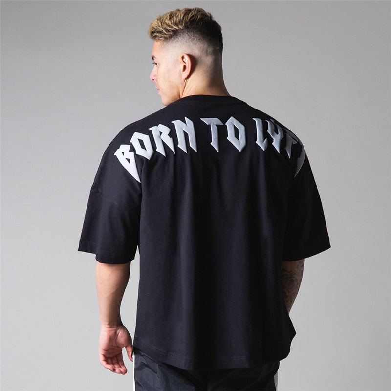 New Men's Cotton Black Short Sleeve Gym Fitness Oversized T-Shirt Summer Fashion Loose Casual Men's Shirt Sports Short Sleeve