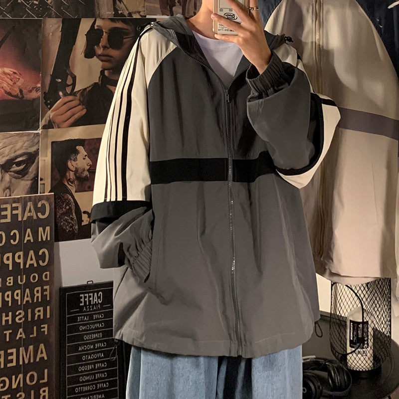 Dark college winter Japanese streetwear women coat Harajuku outwear casual long-sleeved zip up Ulzzang hooded coat
