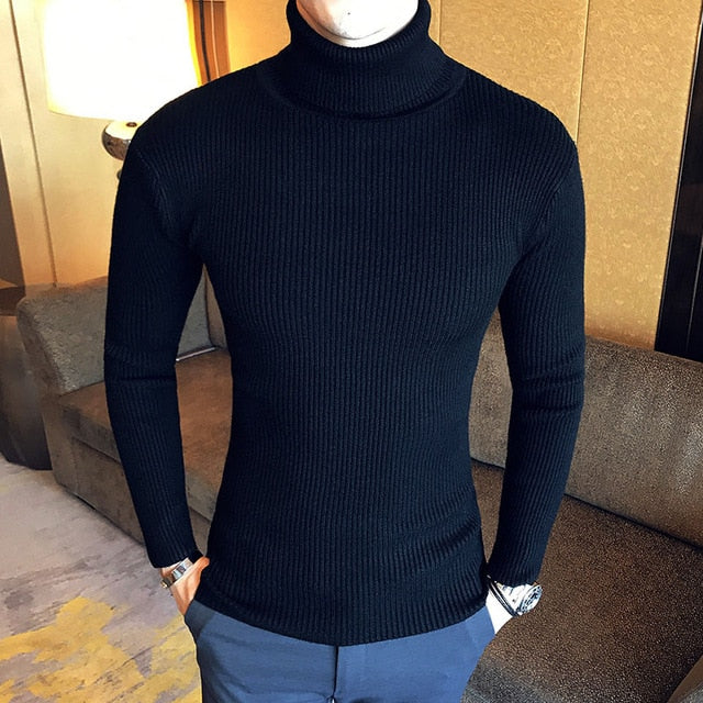 Brand Men Turtleneck Sweaters and Pullovers Fashion Knitted Sweater Winter Men Pullover Homme Wool Casual Solid Clothes