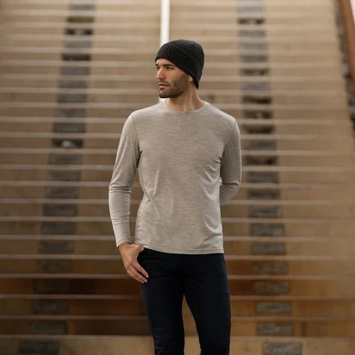 Men's 100% Merino Wool Thermal long sleeve T Shirt Base Laye Merino Wool Shirt 250g Wicking Breathable Anti-Odor