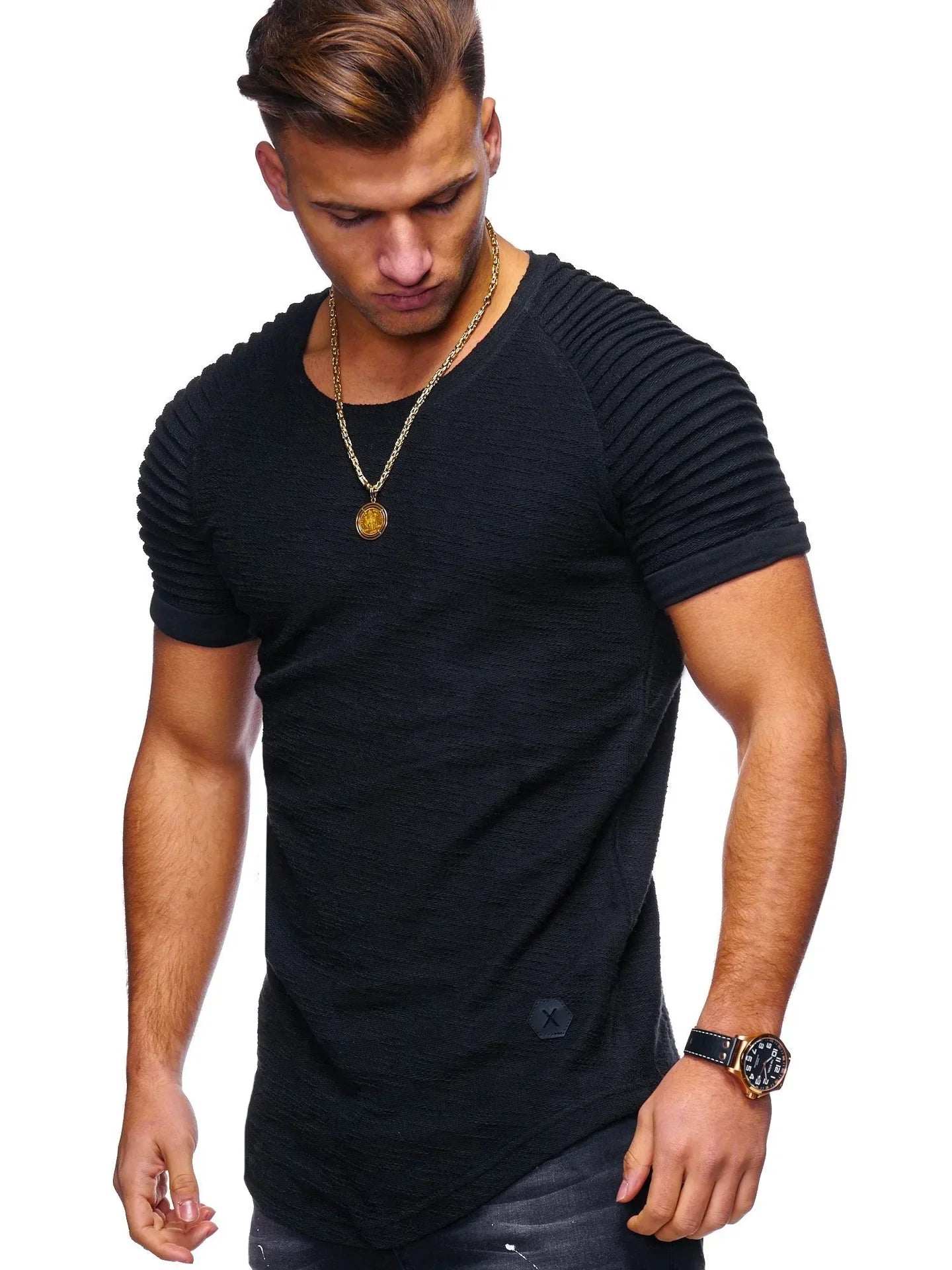Summer Men TShirts Short Sleeve Slim Fit T-Shirts Tops Men Cotton Tops tees bodybuilding Fold T-shirt Mens Casual Clothing
