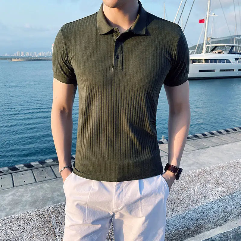 saferido Summer Men's British Style Slim Fit Knitting Tshirt Social Business T Shirt Streetwear Solid Color Clothes T-shirt M-3XL