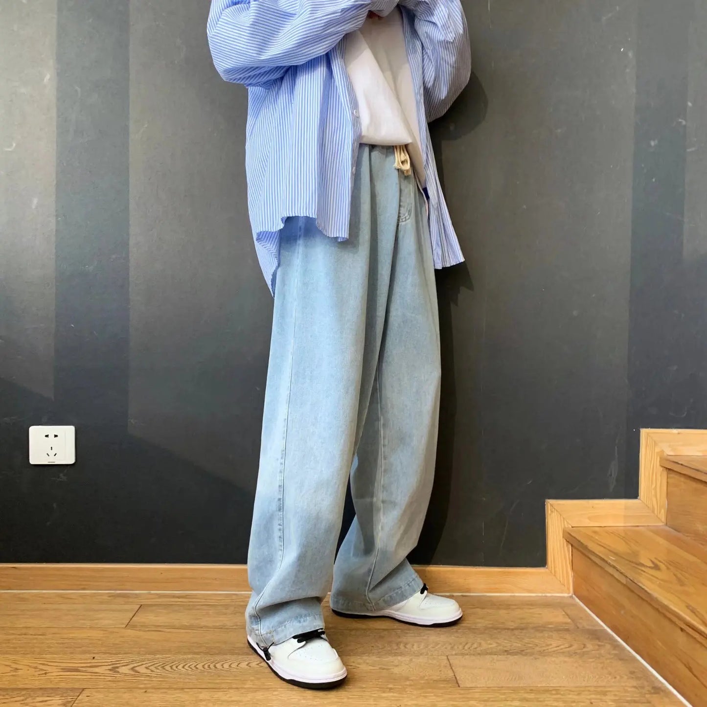 saferido Mens Streetwear Baggy Jeans Men Y2K Oversized Wide Leg Punk Denim Pants Korean Fashion Trousers Blue Jeans For Men Cargo Pants
