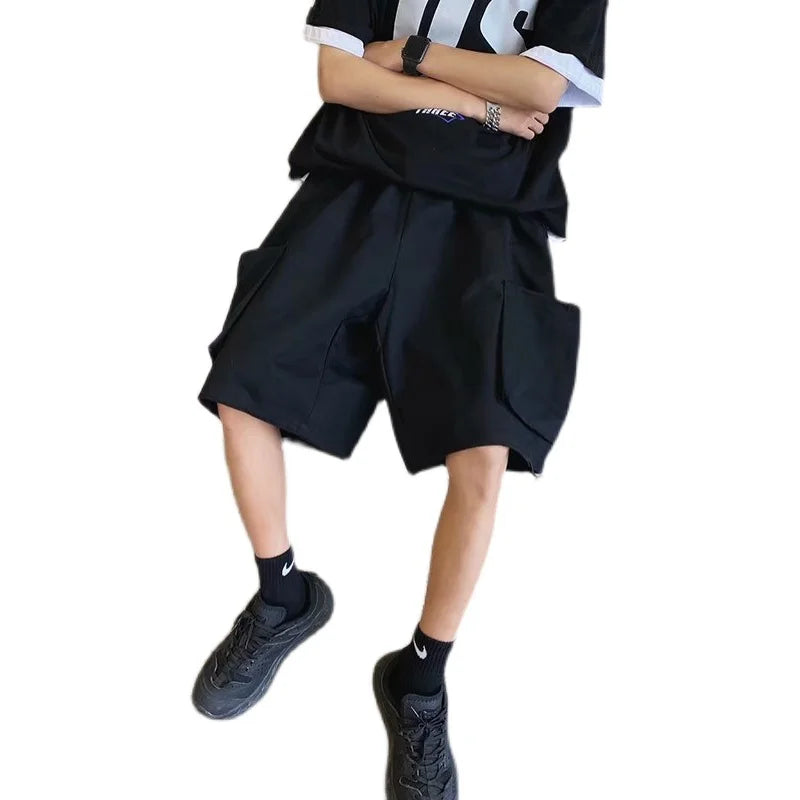 saferido Summer new fashion brand ins Yu wenle industrial shorts men's Korean fashion pocket loose wide leg casual Capris
