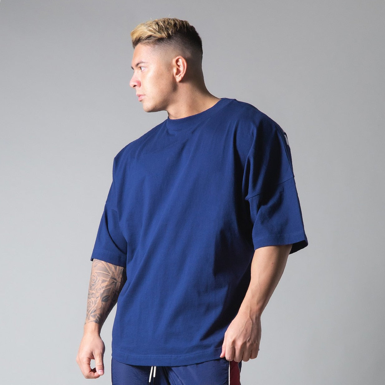 New Summer Running Oversized T-Shirt Men's Gym Bodybuilding Fitness Loose Casual Cotton Short Sleeve Men's Street Sports T-Shirt