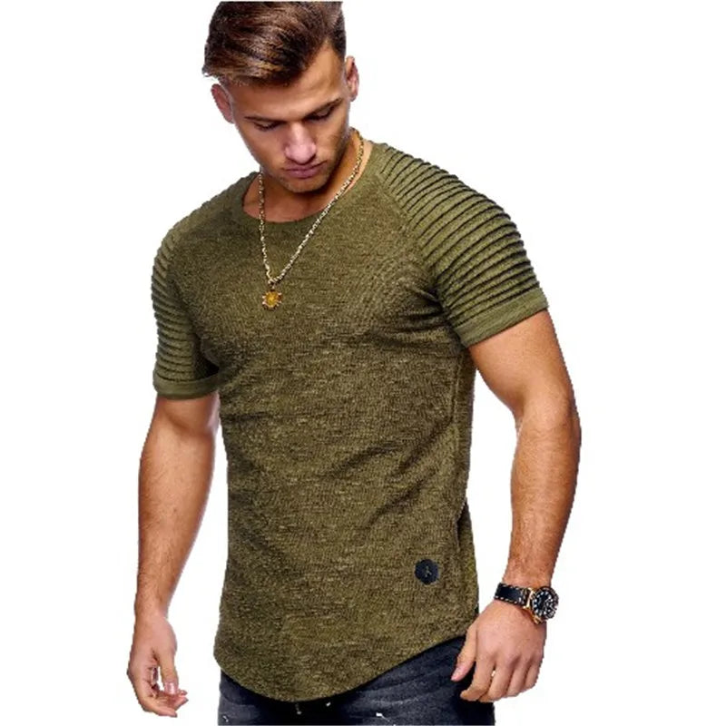 Summer Men TShirts Short Sleeve Slim Fit T-Shirts Tops Men Cotton Tops tees bodybuilding Fold T-shirt Mens Casual Clothing