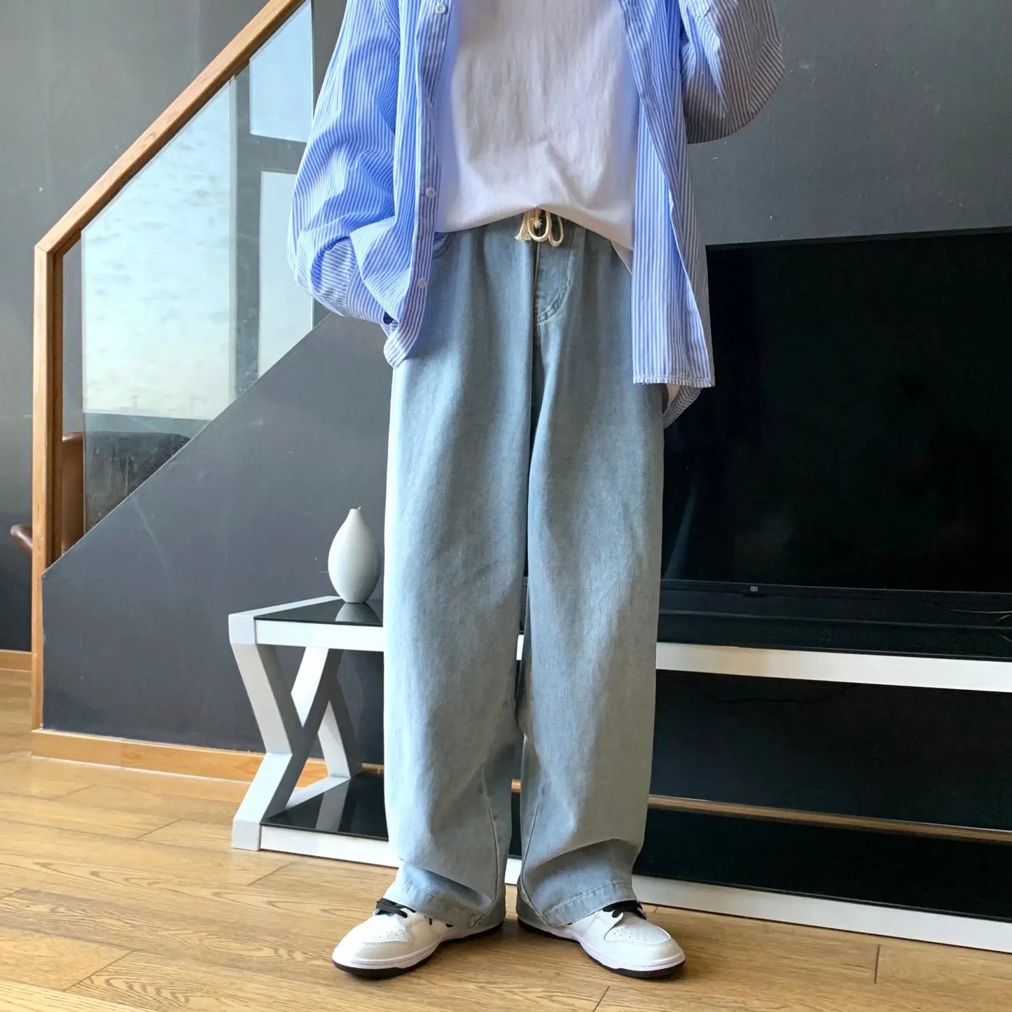 saferido Mens Streetwear Baggy Jeans Men Y2K Oversized Wide Leg Punk Denim Pants Korean Fashion Trousers Blue Jeans For Men Cargo Pants
